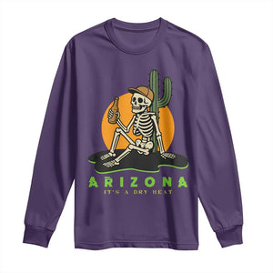 Funny Arizona Its A Dry Heat Skeleton Graphic Long Sleeve Shirt Vintage Desert Drinking Beer Saguaro Cactus Souvenir