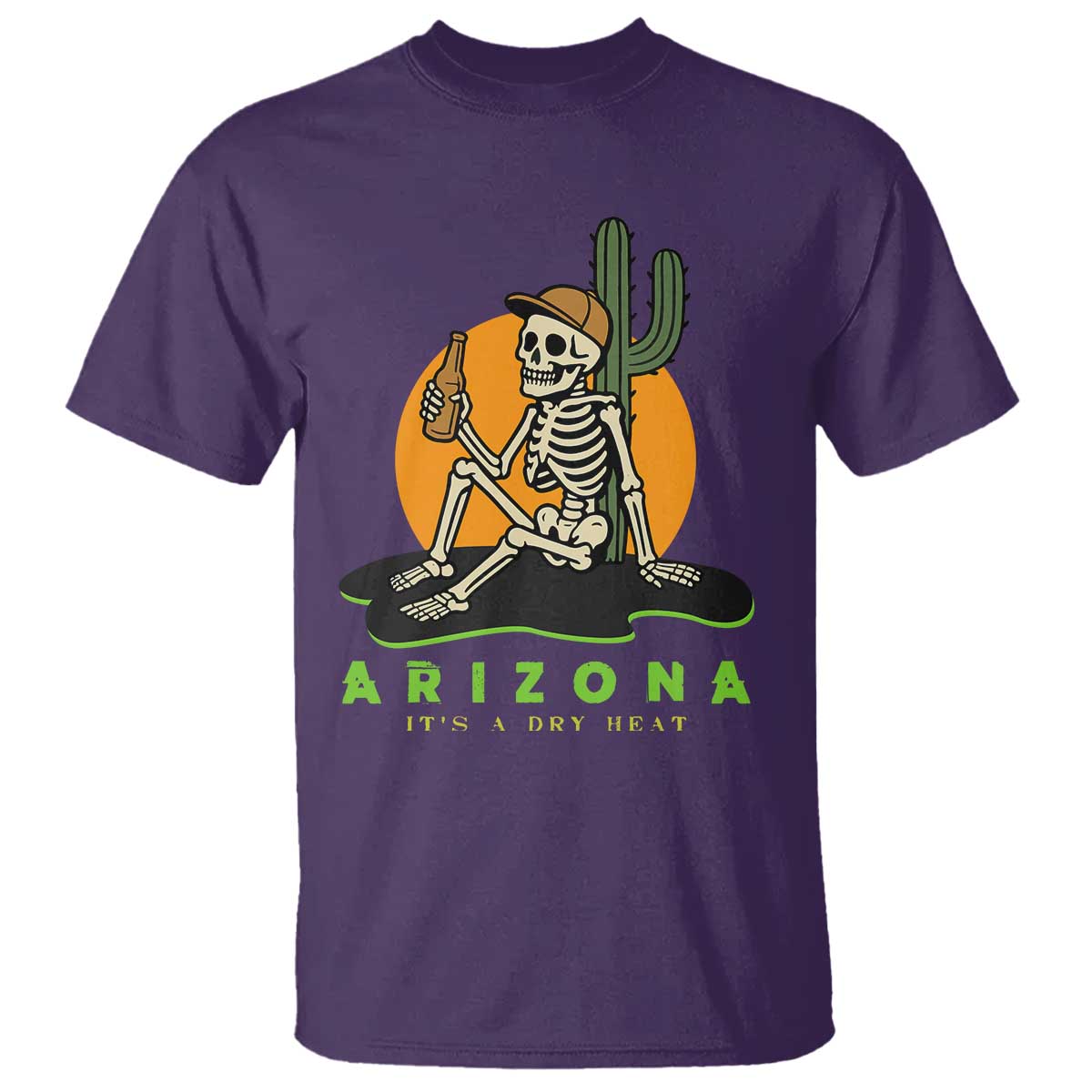 Funny Arizona Its A Dry Heat Skeleton Graphic T Shirt Vintage Desert Drinking Beer Saguaro Cactus Souvenir
