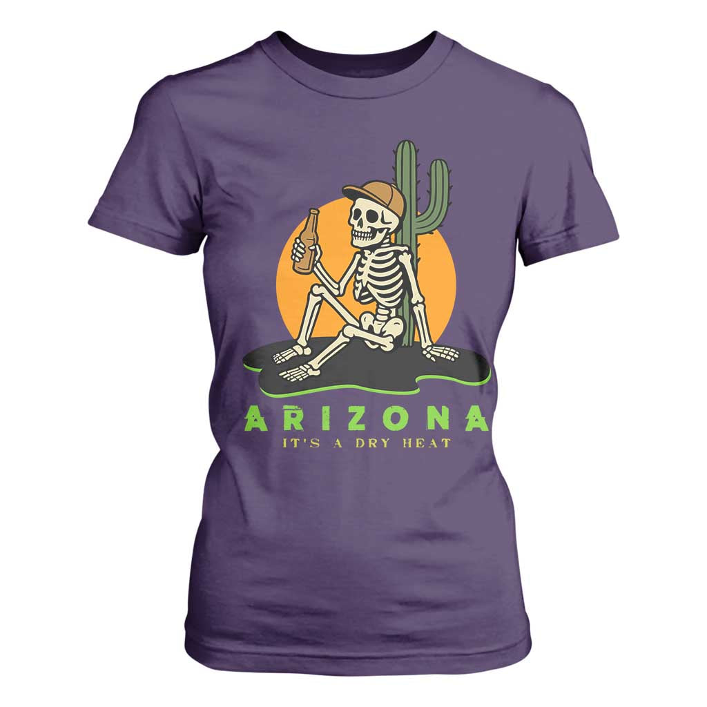 Funny Arizona Its A Dry Heat Skeleton Graphic T Shirt For Women Vintage Desert Drinking Beer Saguaro Cactus Souvenir