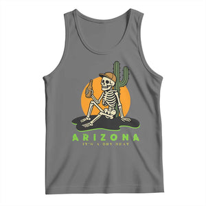 Funny Arizona Its A Dry Heat Skeleton Graphic Tank Top Vintage Desert Drinking Beer Saguaro Cactus Souvenir