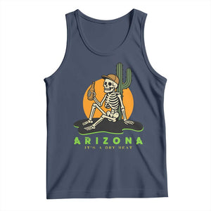 Funny Arizona Its A Dry Heat Skeleton Graphic Tank Top Vintage Desert Drinking Beer Saguaro Cactus Souvenir