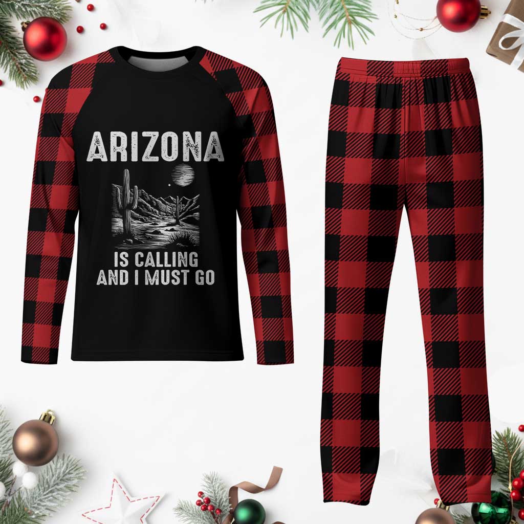 Retro Arizona Is Calling And I Must Go Graphic Plaid Pajama Set Outdoor Desert Cactus Mountain Travel Souvenir