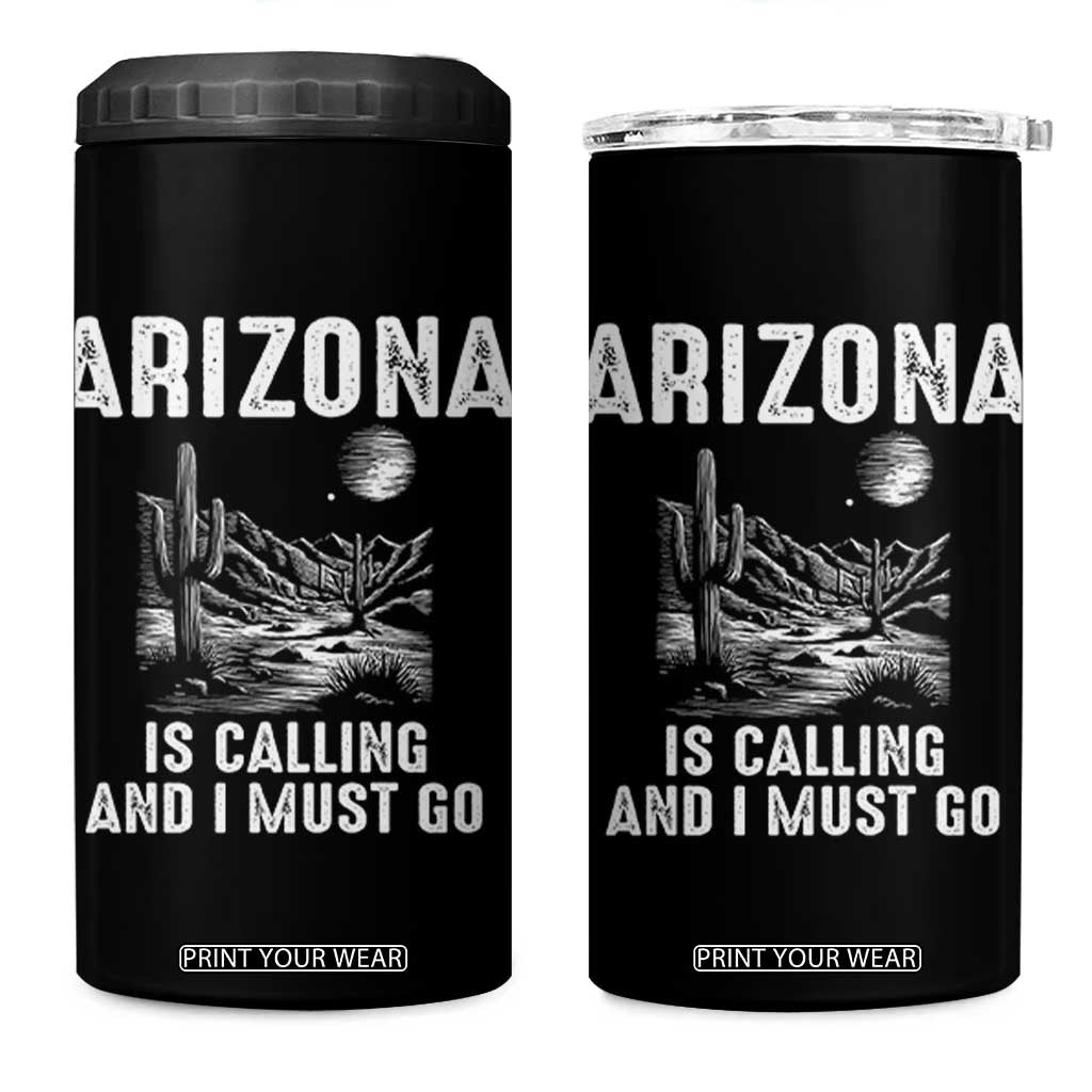 Retro Arizona Is Calling And I Must Go Graphic 4 in 1 Can Cooler Tumbler Outdoor Desert Cactus Mountain Travel Souvenir