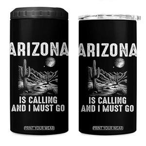 Retro Arizona Is Calling And I Must Go Graphic 4 in 1 Can Cooler Tumbler Outdoor Desert Cactus Mountain Travel Souvenir