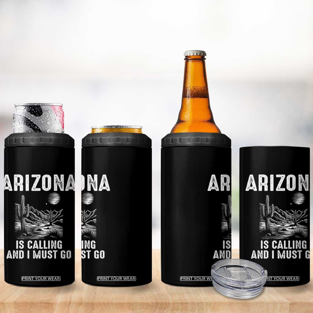 Retro Arizona Is Calling And I Must Go Graphic 4 in 1 Can Cooler Tumbler Outdoor Desert Cactus Mountain Travel Souvenir