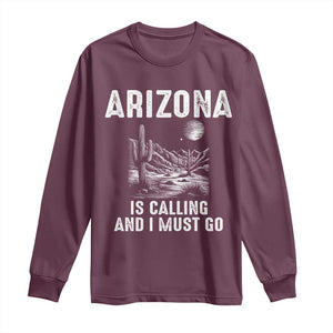 Retro Arizona Is Calling And I Must Go Graphic Long Sleeve Shirt Outdoor Desert Cactus Mountain Travel Souvenir