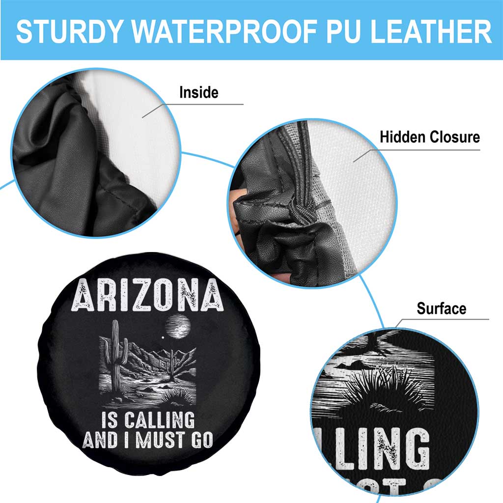 Retro Arizona Is Calling And I Must Go Graphic Spare Tire Cover Outdoor Desert Cactus Mountain Travel Souvenir
