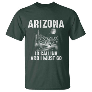 Retro Arizona Is Calling And I Must Go Graphic T Shirt Outdoor Desert Cactus Mountain Travel Souvenir