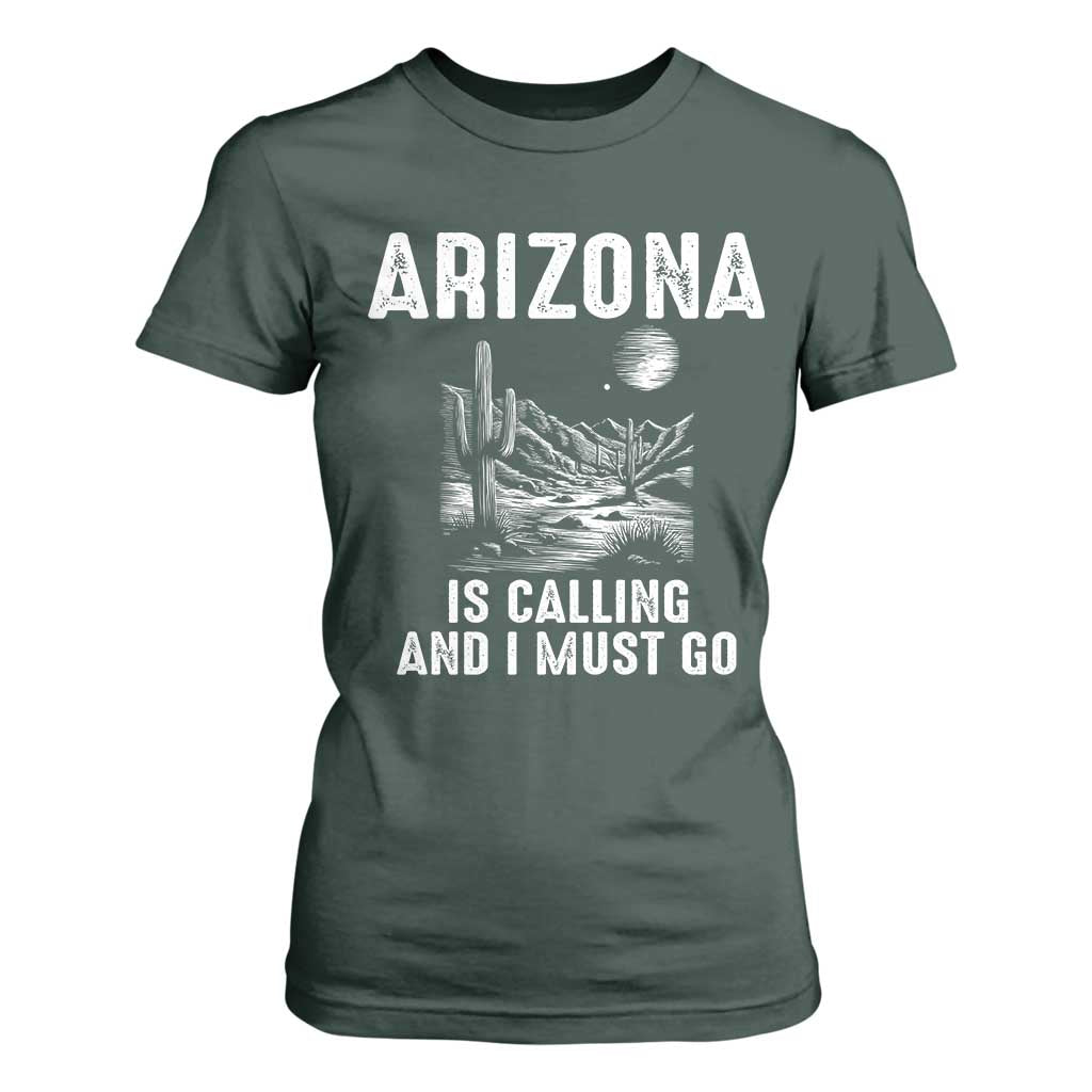 Retro Arizona Is Calling And I Must Go Graphic T Shirt For Women Outdoor Desert Cactus Mountain Travel Souvenir