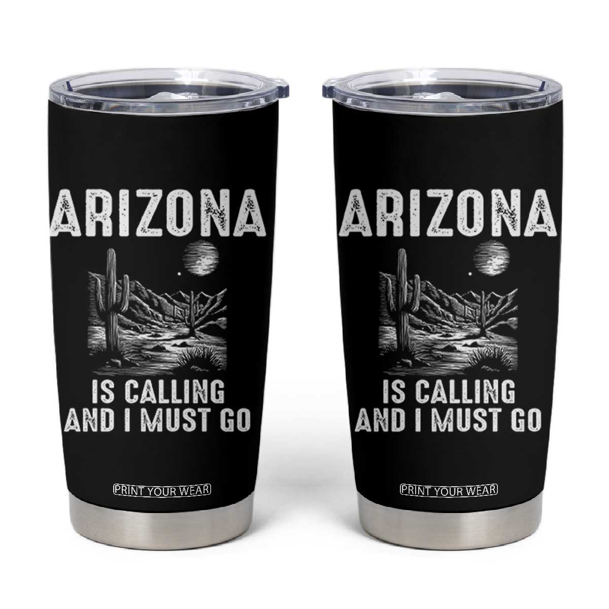 Retro Arizona Is Calling And I Must Go Graphic Tumbler Cup Outdoor Desert Cactus Mountain Travel Souvenir