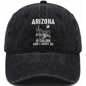 Retro Arizona Is Calling And I Must Go Graphic Washed Cotton Baseball Cap Outdoor Desert Cactus Mountain Travel Souvenir