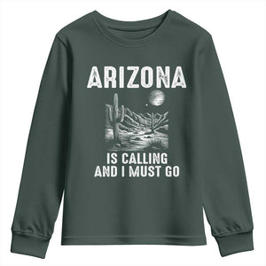 Retro Arizona Is Calling And I Must Go Graphic Youth Sweatshirt Outdoor Desert Cactus Mountain Travel Souvenir