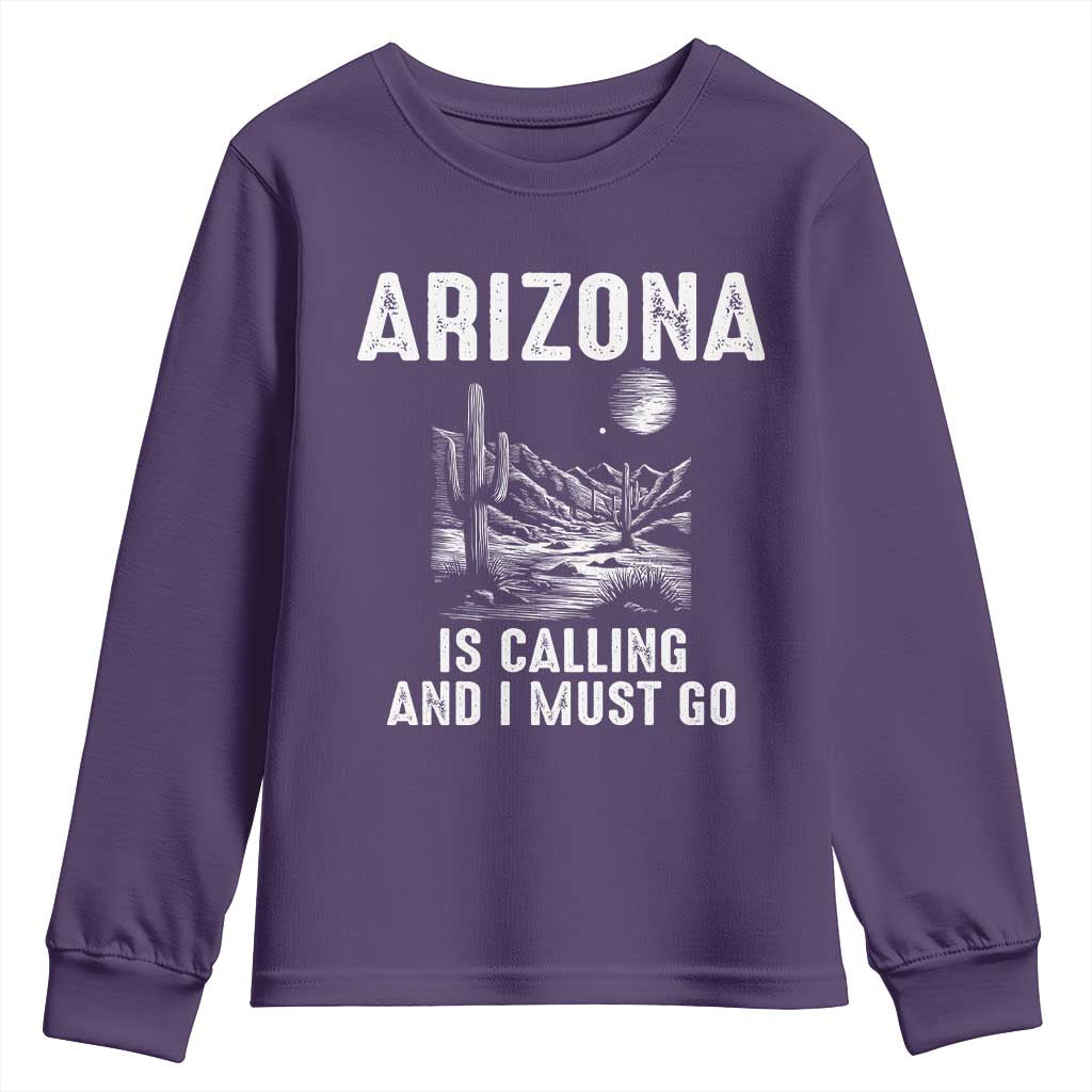 Retro Arizona Is Calling And I Must Go Graphic Youth Sweatshirt Outdoor Desert Cactus Mountain Travel Souvenir