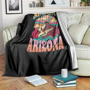 Vintage Retro Sedona Arizona Graphic Throw Blanket Psychedelic Red Rock Mountain Sunset Travel Souvenir