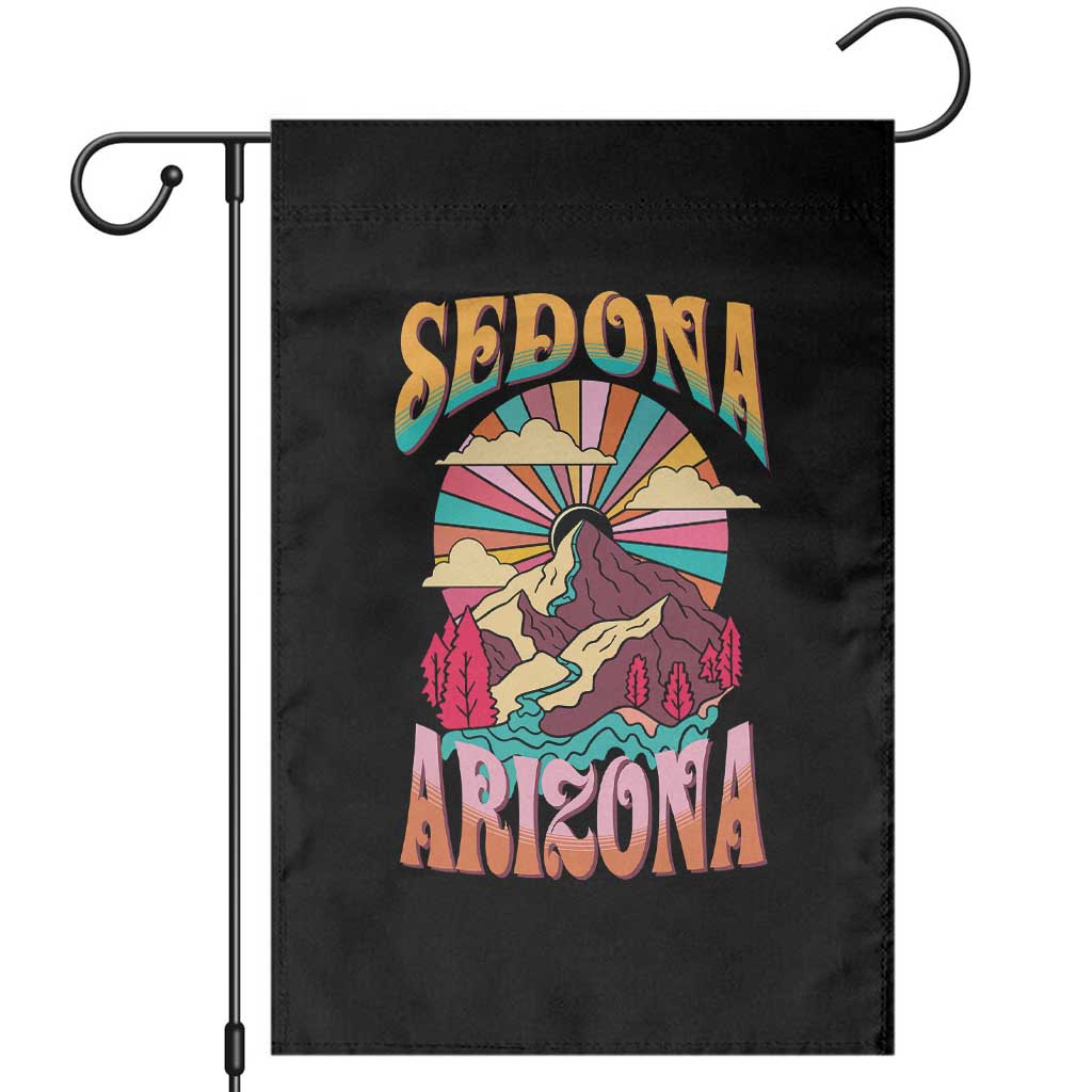 Vintage Retro Sedona Arizona Graphic Garden Flag Psychedelic Red Rock Mountain Sunset Travel Souvenir TS02 Black Print Your Wear