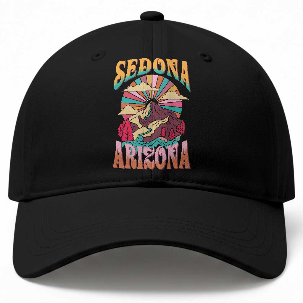 Vintage Retro Sedona Arizona Graphic Baseball Cap Psychedelic Red Rock Mountain Sunset Travel Souvenir TS02 Print Your Wear