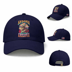 Vintage Retro Sedona Arizona Graphic Baseball Cap Psychedelic Red Rock Mountain Sunset Travel Souvenir