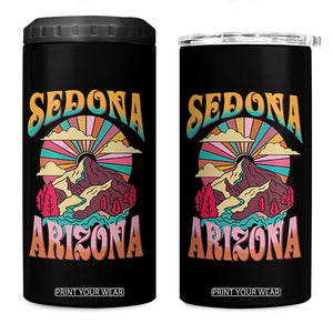 Vintage Retro Sedona Arizona Graphic 4 in 1 Can Cooler Tumbler Psychedelic Red Rock Mountain Sunset Travel Souvenir