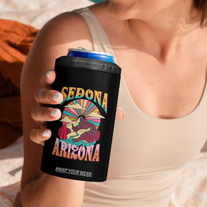 Vintage Retro Sedona Arizona Graphic 4 in 1 Can Cooler Tumbler Psychedelic Red Rock Mountain Sunset Travel Souvenir