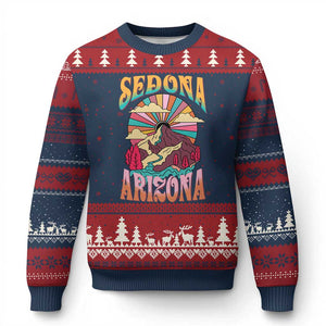 Vintage Retro Sedona Arizona Graphic Ugly Christmas Sweater Psychedelic Red Rock Mountain Sunset Travel Souvenir