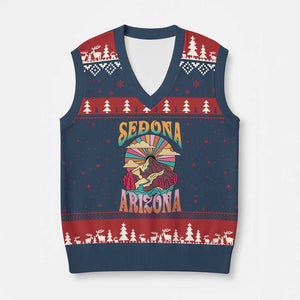 Vintage Retro Sedona Arizona Graphic V-Neck Knit Sweater Vest Psychedelic Red Rock Mountain Sunset Travel Souvenir