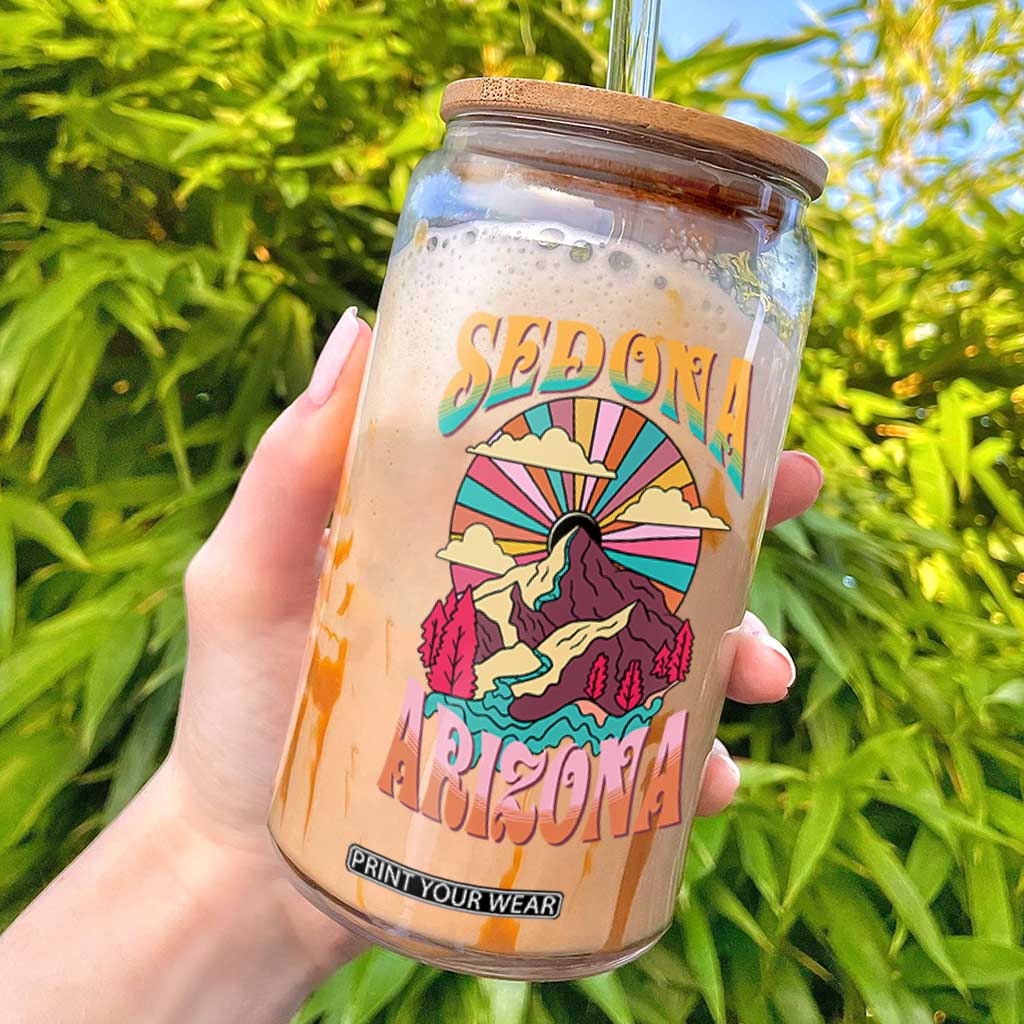 Vintage Retro Sedona Arizona Graphic Glass Can Psychedelic Red Rock Mountain Sunset Travel Souvenir TS02 Black Print Your Wear