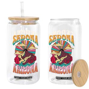Vintage Retro Sedona Arizona Graphic Glass Can Psychedelic Red Rock Mountain Sunset Travel Souvenir
