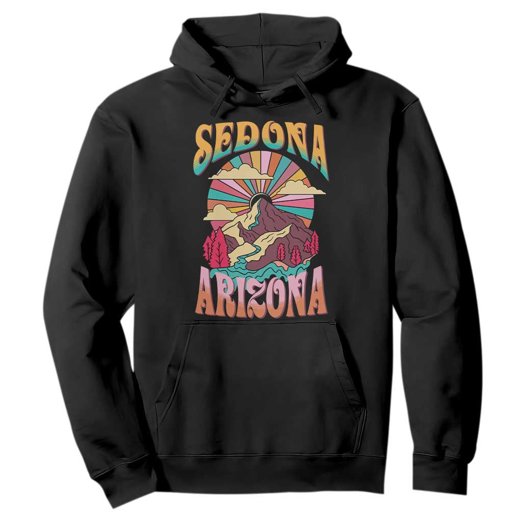 Vintage Retro Sedona Arizona Graphic Hoodie Psychedelic Red Rock Mountain Sunset Travel Souvenir TS02 Black Print Your Wear
