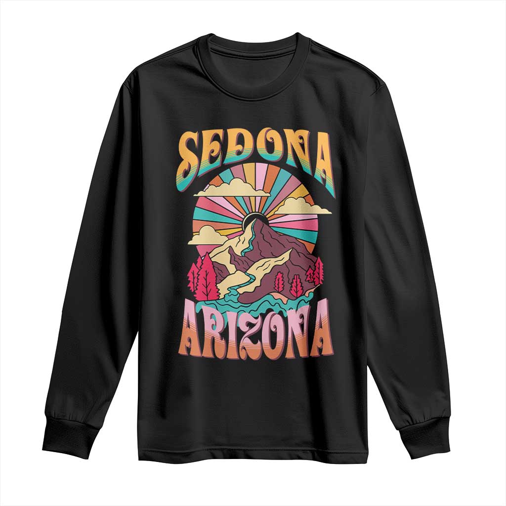 Vintage Retro Sedona Arizona Graphic Long Sleeve Shirt Psychedelic Red Rock Mountain Sunset Travel Souvenir TS02 Black Print Your Wear