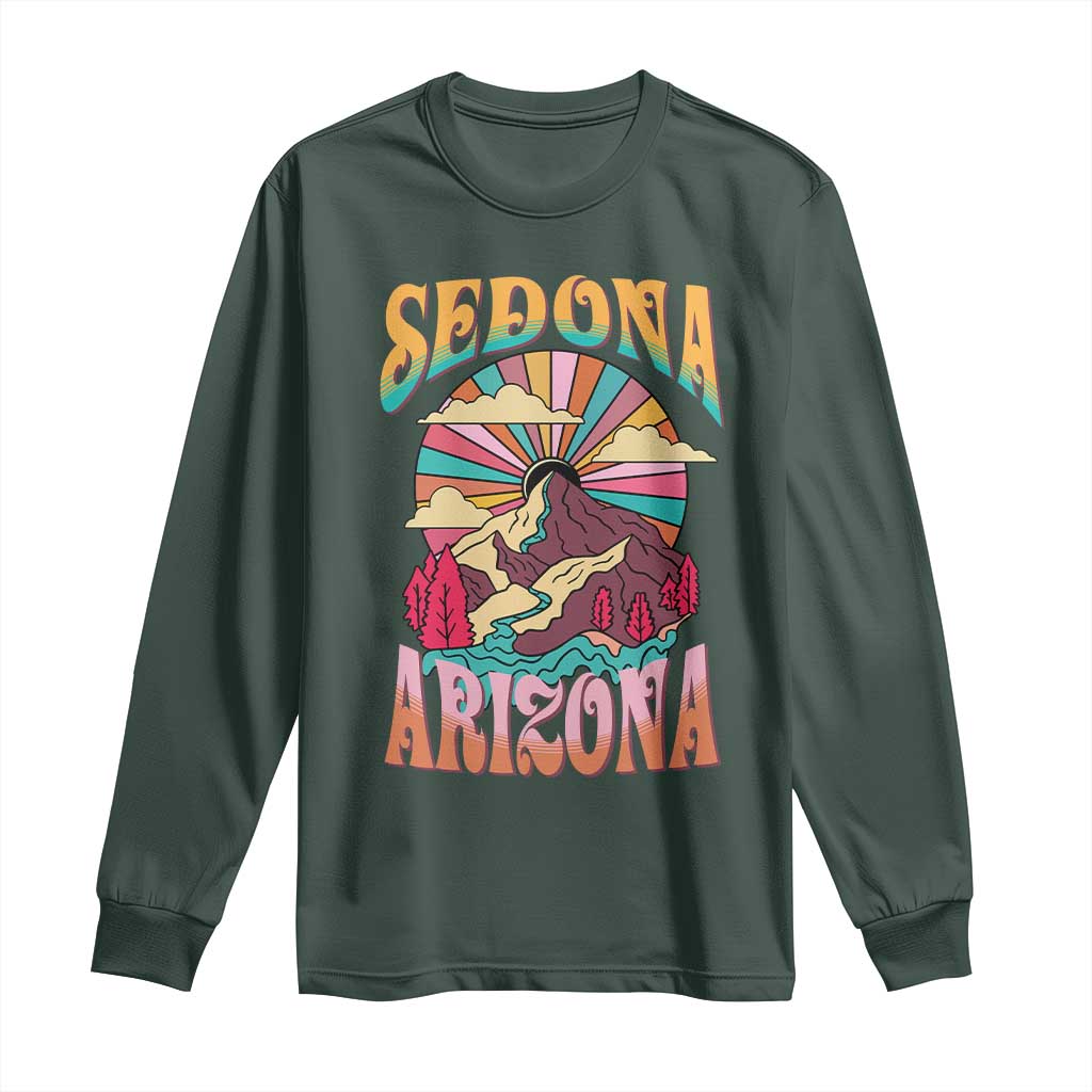 Vintage Retro Sedona Arizona Graphic Long Sleeve Shirt Psychedelic Red Rock Mountain Sunset Travel Souvenir