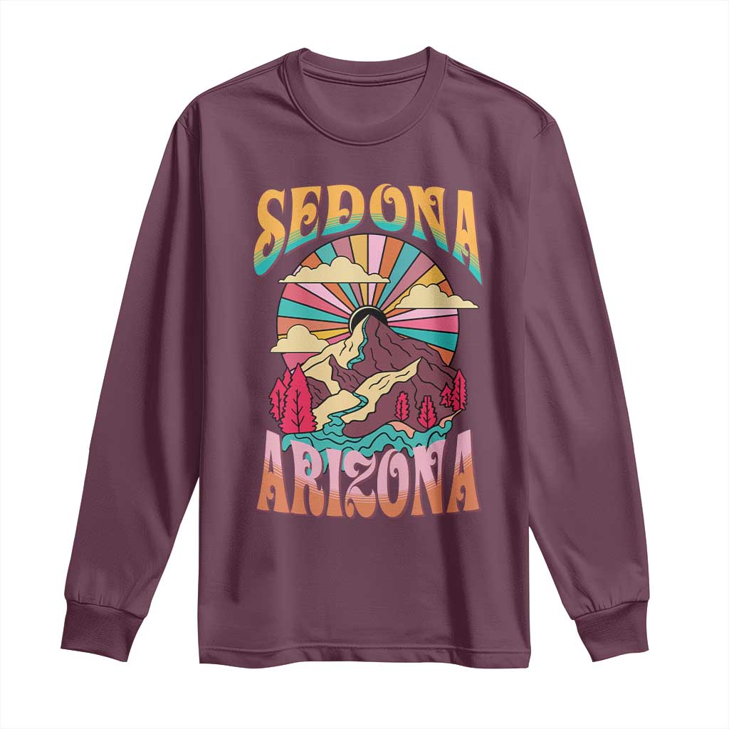 Vintage Retro Sedona Arizona Graphic Long Sleeve Shirt Psychedelic Red Rock Mountain Sunset Travel Souvenir