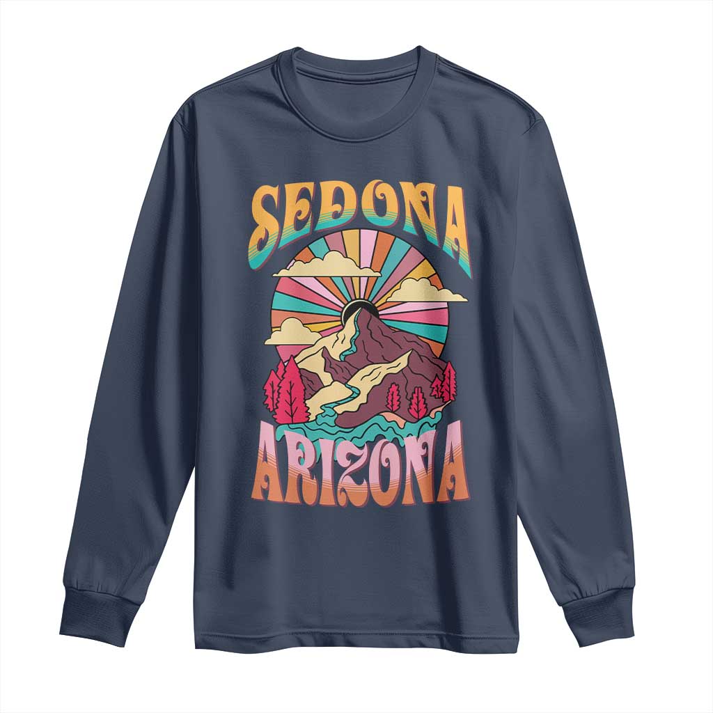 Vintage Retro Sedona Arizona Graphic Long Sleeve Shirt Psychedelic Red Rock Mountain Sunset Travel Souvenir
