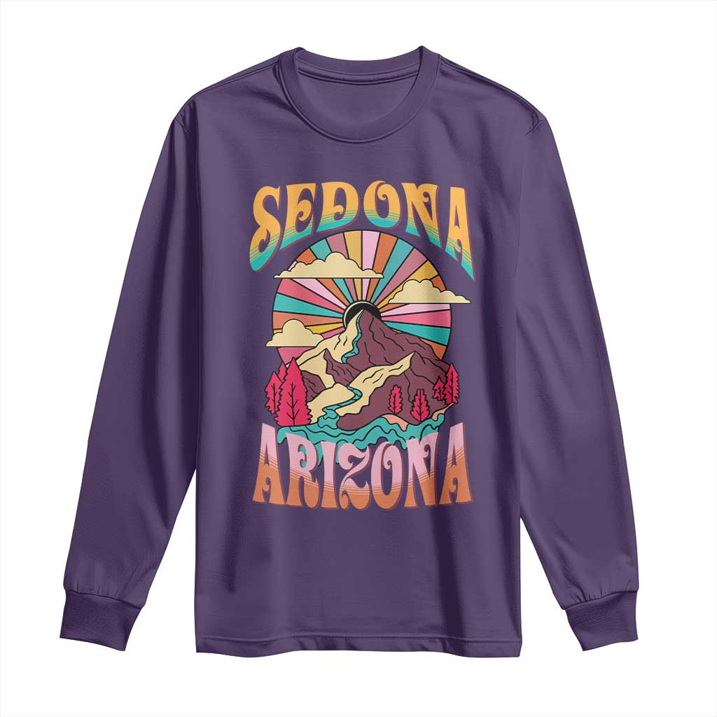 Vintage Retro Sedona Arizona Graphic Long Sleeve Shirt Psychedelic Red Rock Mountain Sunset Travel Souvenir