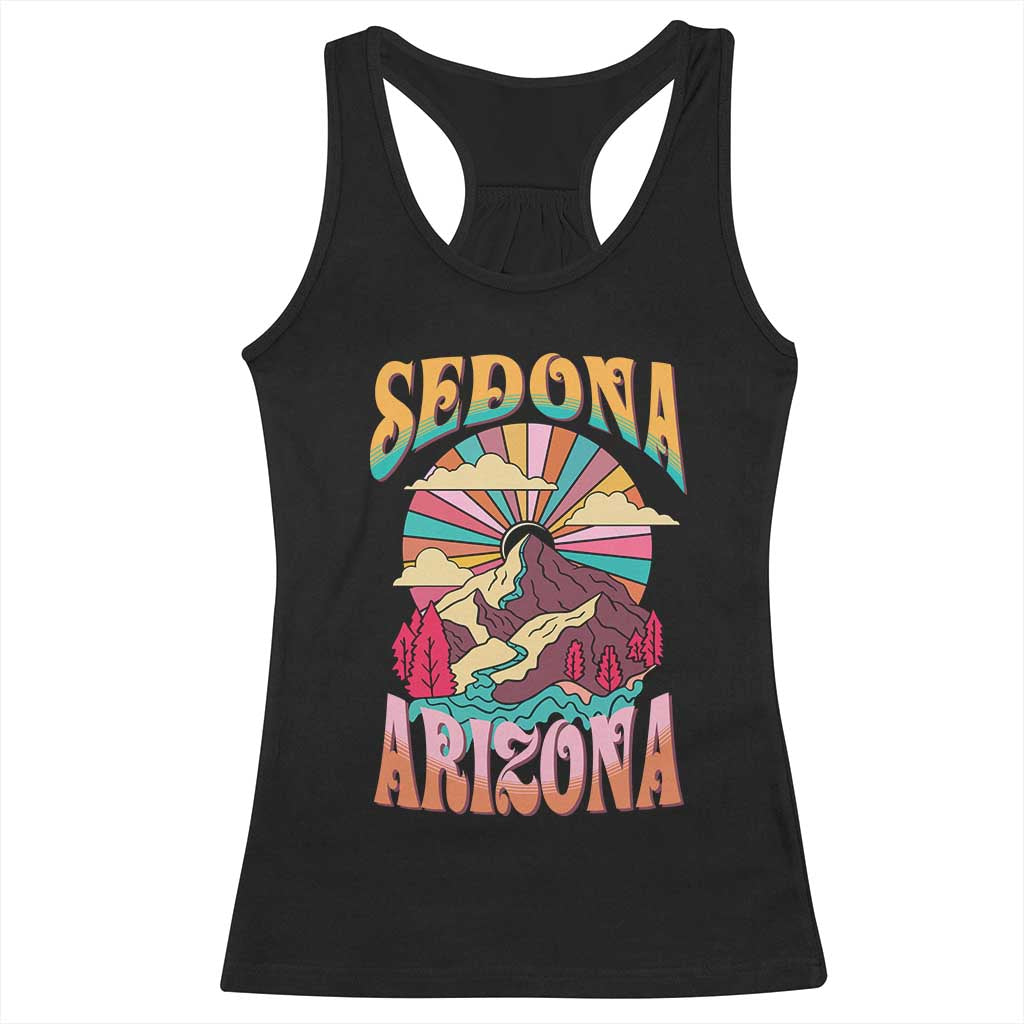 Vintage Retro Sedona Arizona Graphic Racerback Tank Top Psychedelic Red Rock Mountain Sunset Travel Souvenir TS02 Black Print Your Wear