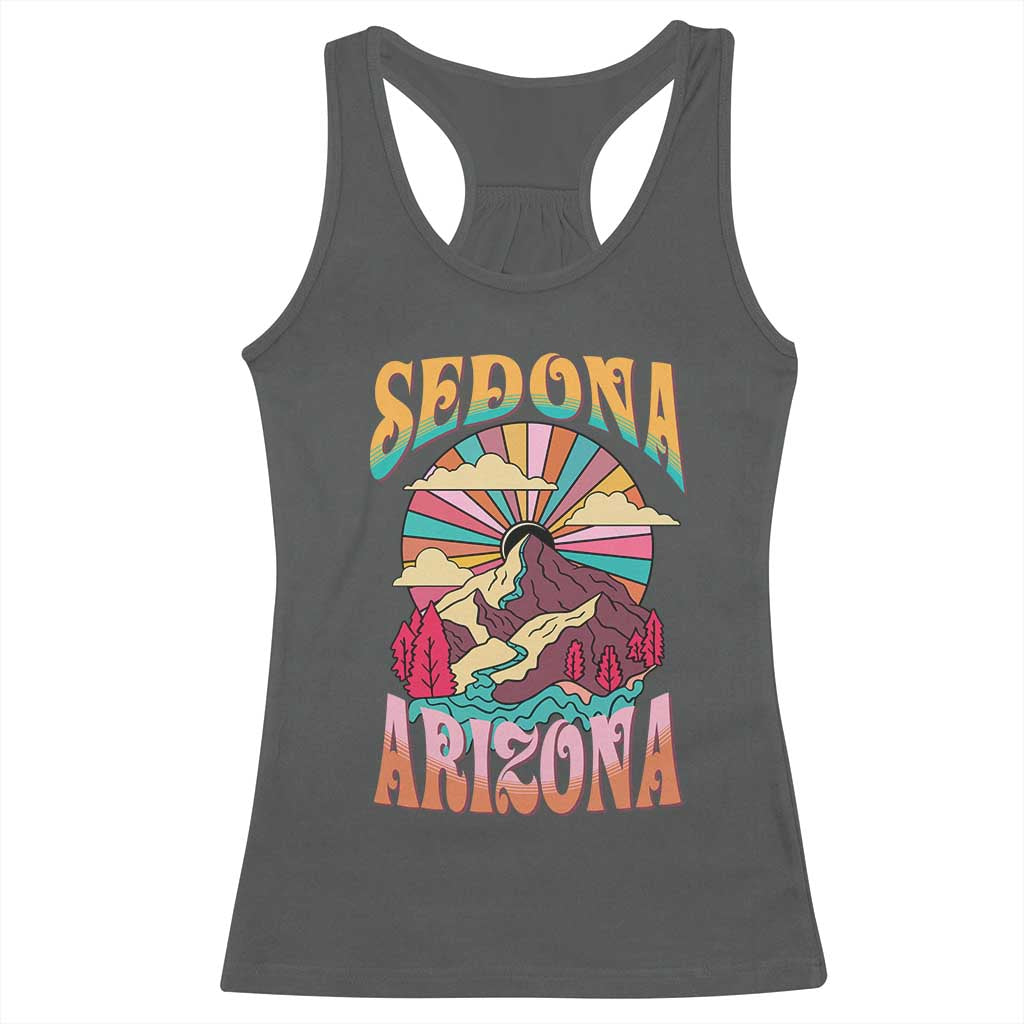 Vintage Retro Sedona Arizona Graphic Racerback Tank Top Psychedelic Red Rock Mountain Sunset Travel Souvenir