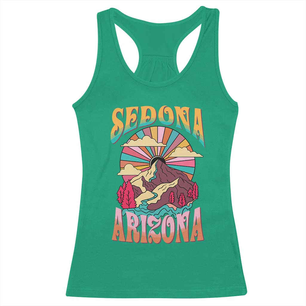 Vintage Retro Sedona Arizona Graphic Racerback Tank Top Psychedelic Red Rock Mountain Sunset Travel Souvenir