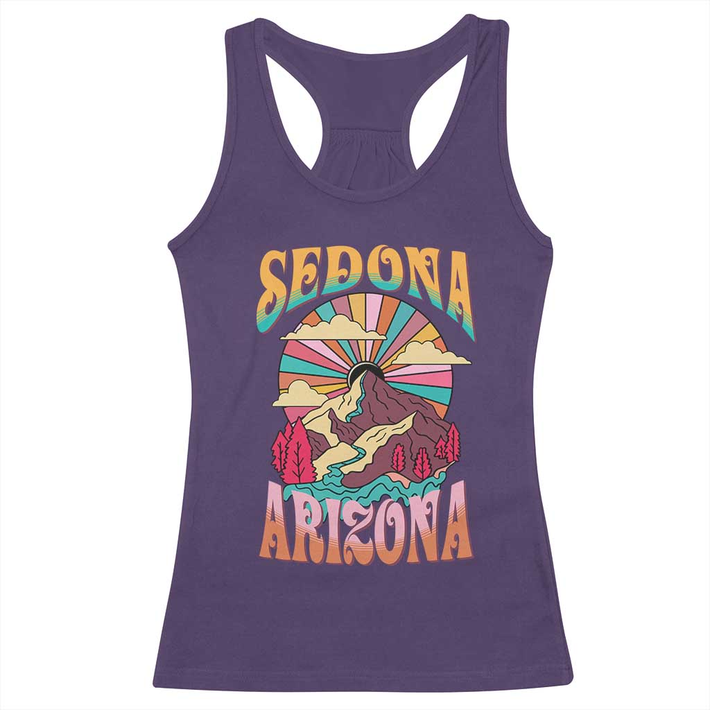 Vintage Retro Sedona Arizona Graphic Racerback Tank Top Psychedelic Red Rock Mountain Sunset Travel Souvenir