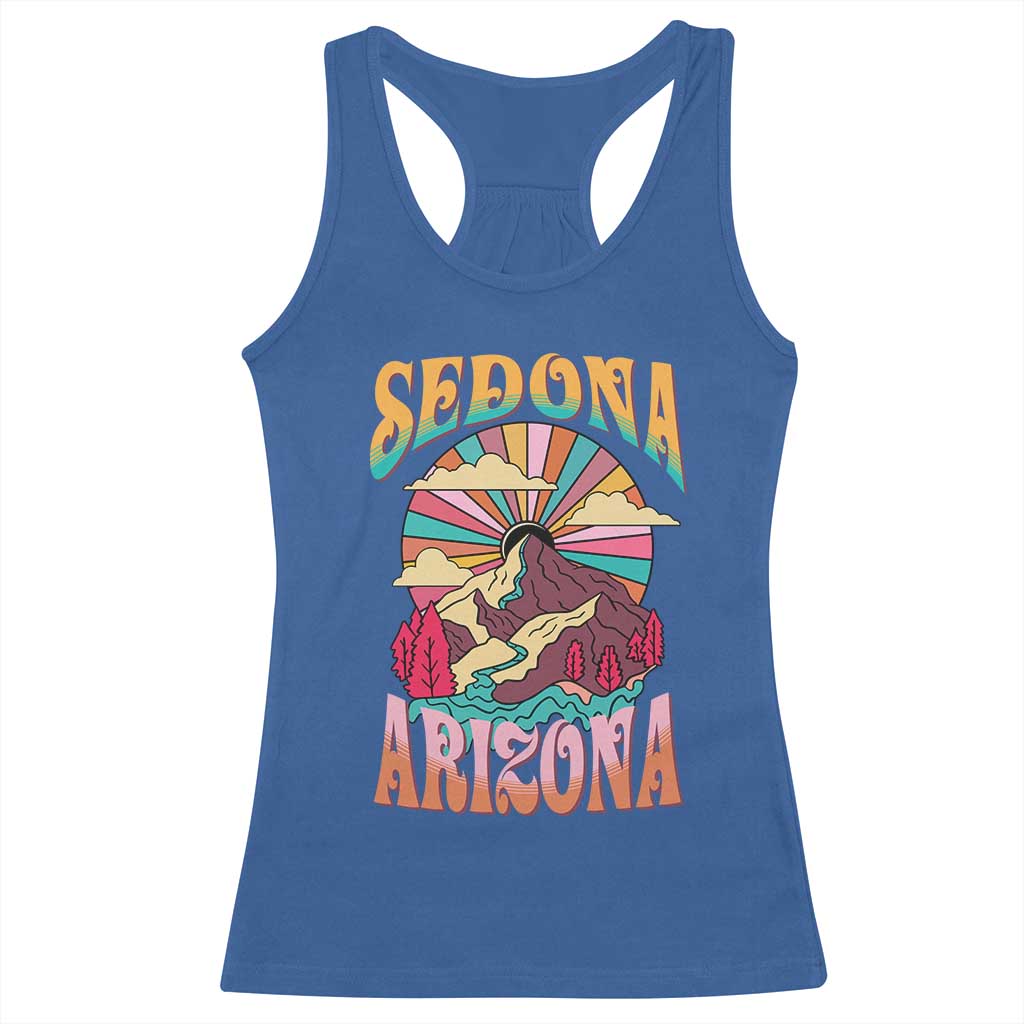 Vintage Retro Sedona Arizona Graphic Racerback Tank Top Psychedelic Red Rock Mountain Sunset Travel Souvenir