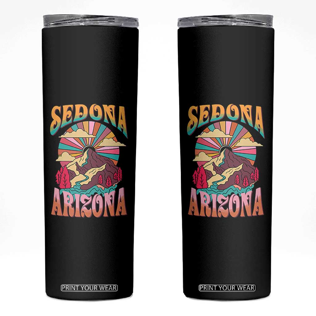 Vintage Retro Sedona Arizona Graphic Skinny Tumbler Psychedelic Red Rock Mountain Sunset Travel Souvenir TS02 Black Print Your Wear