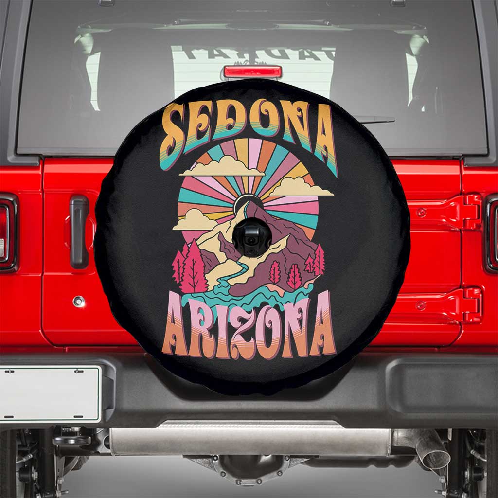 Vintage Retro Sedona Arizona Graphic Spare Tire Cover Psychedelic Red Rock Mountain Sunset Travel Souvenir