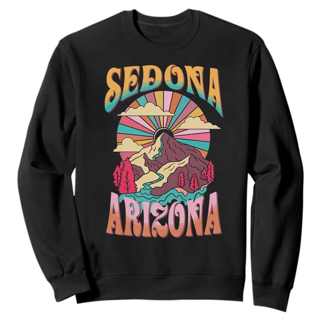 Vintage Retro Sedona Arizona Graphic Sweatshirt Psychedelic Red Rock Mountain Sunset Travel Souvenir