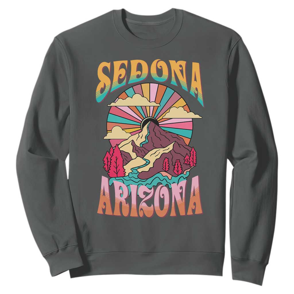 Vintage Retro Sedona Arizona Graphic Sweatshirt Psychedelic Red Rock Mountain Sunset Travel Souvenir