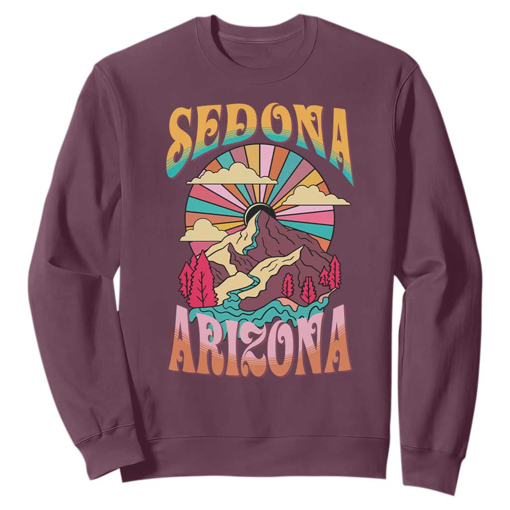 Vintage Retro Sedona Arizona Graphic Sweatshirt Psychedelic Red Rock Mountain Sunset Travel Souvenir