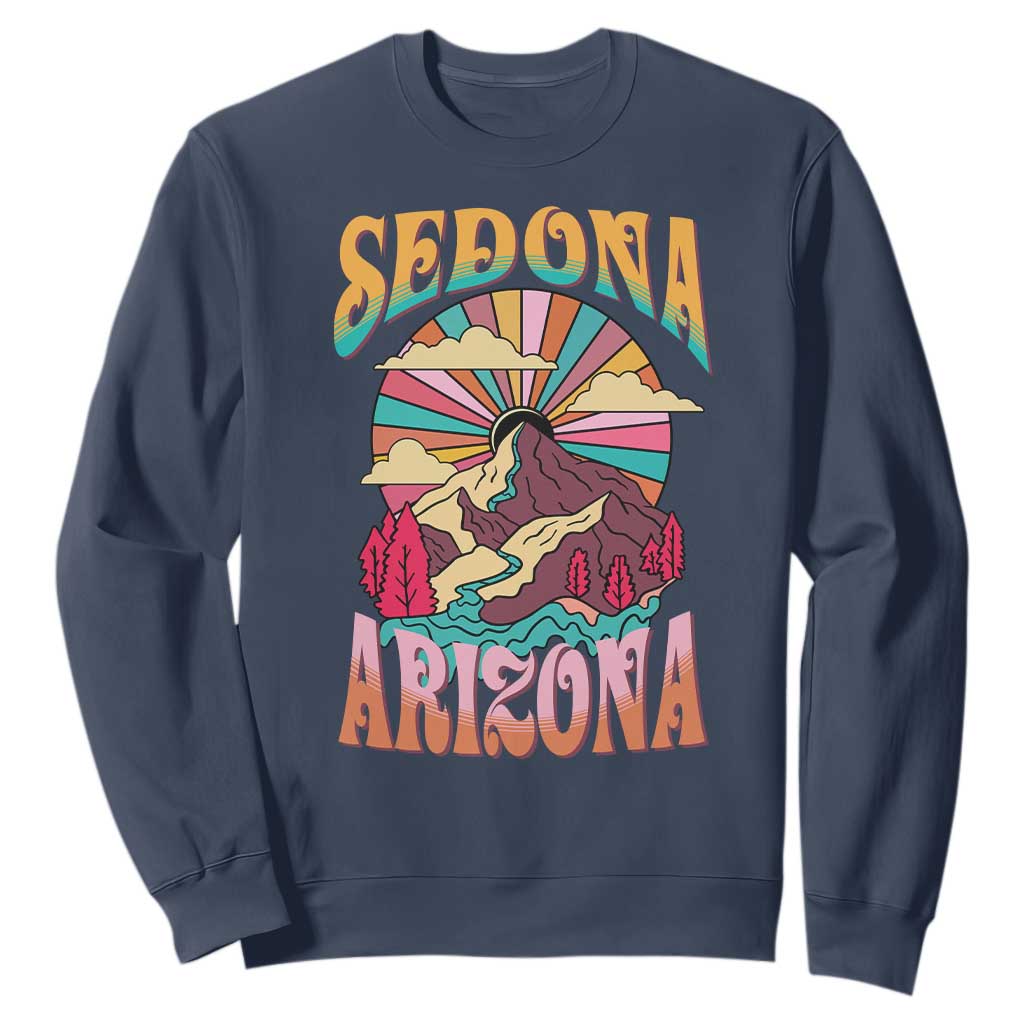 Vintage Retro Sedona Arizona Graphic Sweatshirt Psychedelic Red Rock Mountain Sunset Travel Souvenir