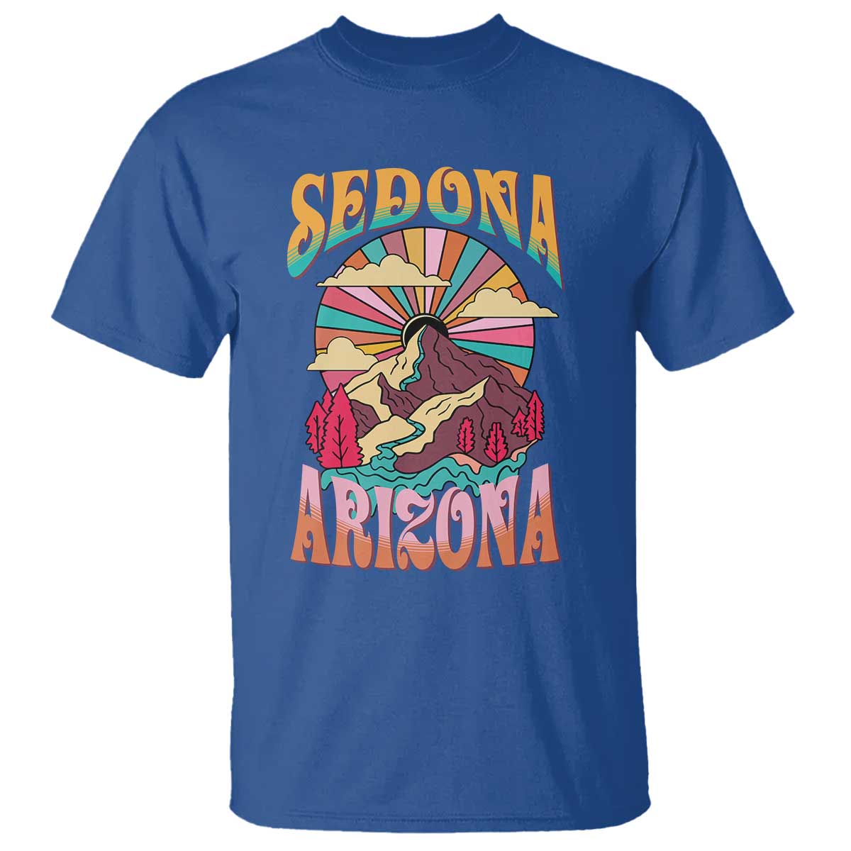 Vintage Retro Sedona Arizona Graphic T Shirt Psychedelic Red Rock Mountain Sunset Travel Souvenir