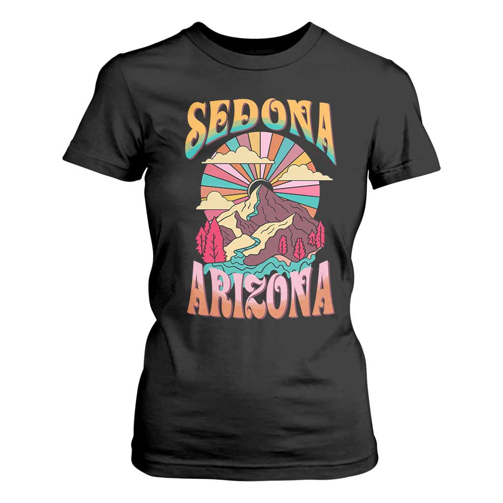 Vintage Retro Sedona Arizona Graphic T Shirt For Women Psychedelic Red Rock Mountain Sunset Travel Souvenir TS02 Black Print Your Wear