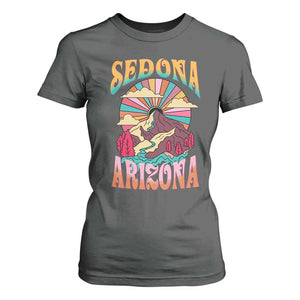 Vintage Retro Sedona Arizona Graphic T Shirt For Women Psychedelic Red Rock Mountain Sunset Travel Souvenir