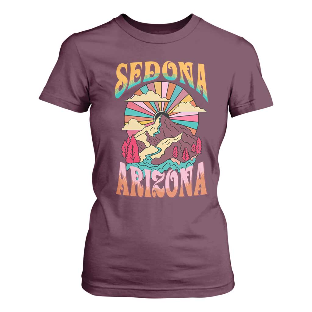 Vintage Retro Sedona Arizona Graphic T Shirt For Women Psychedelic Red Rock Mountain Sunset Travel Souvenir