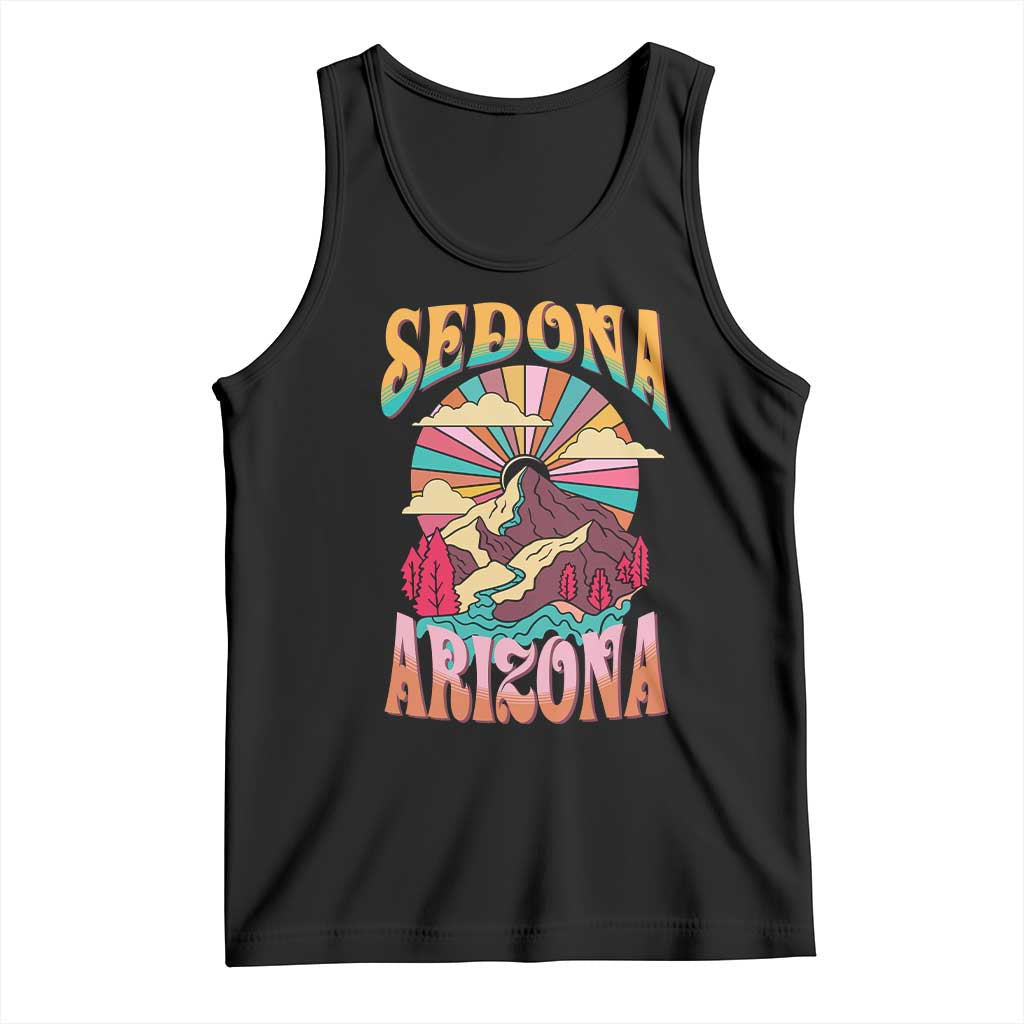 Vintage Retro Sedona Arizona Graphic Tank Top Psychedelic Red Rock Mountain Sunset Travel Souvenir TS02 Black Print Your Wear