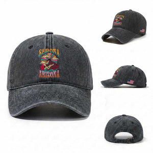 Vintage Retro Sedona Arizona Graphic Washed Cotton Baseball Cap Psychedelic Red Rock Mountain Sunset Travel Souvenir